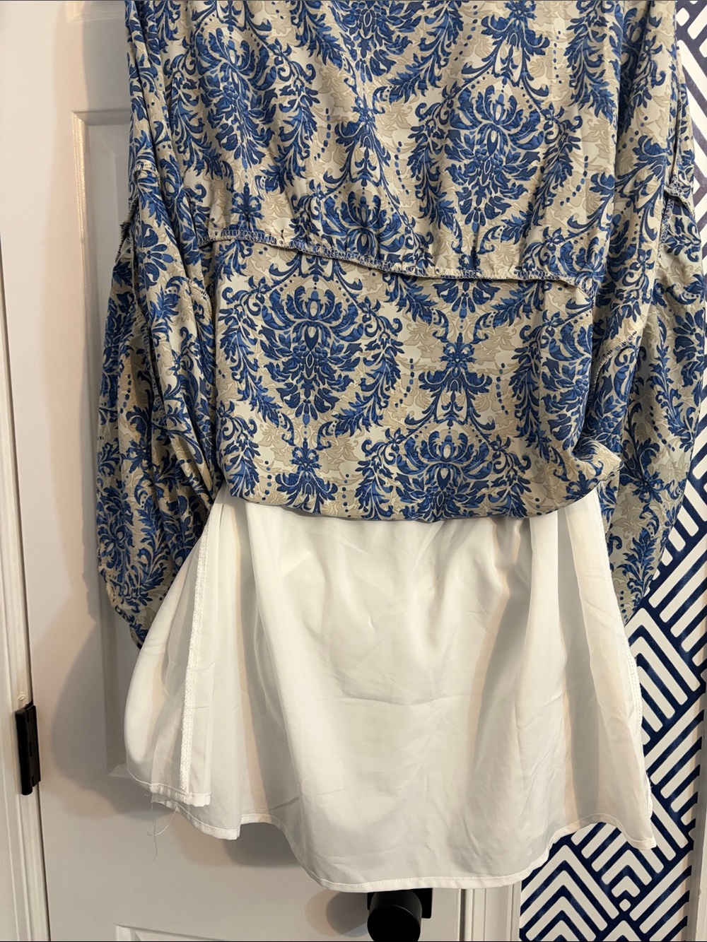 Blue Damask Print Midi Dress - Women's - Picture 4 of 4